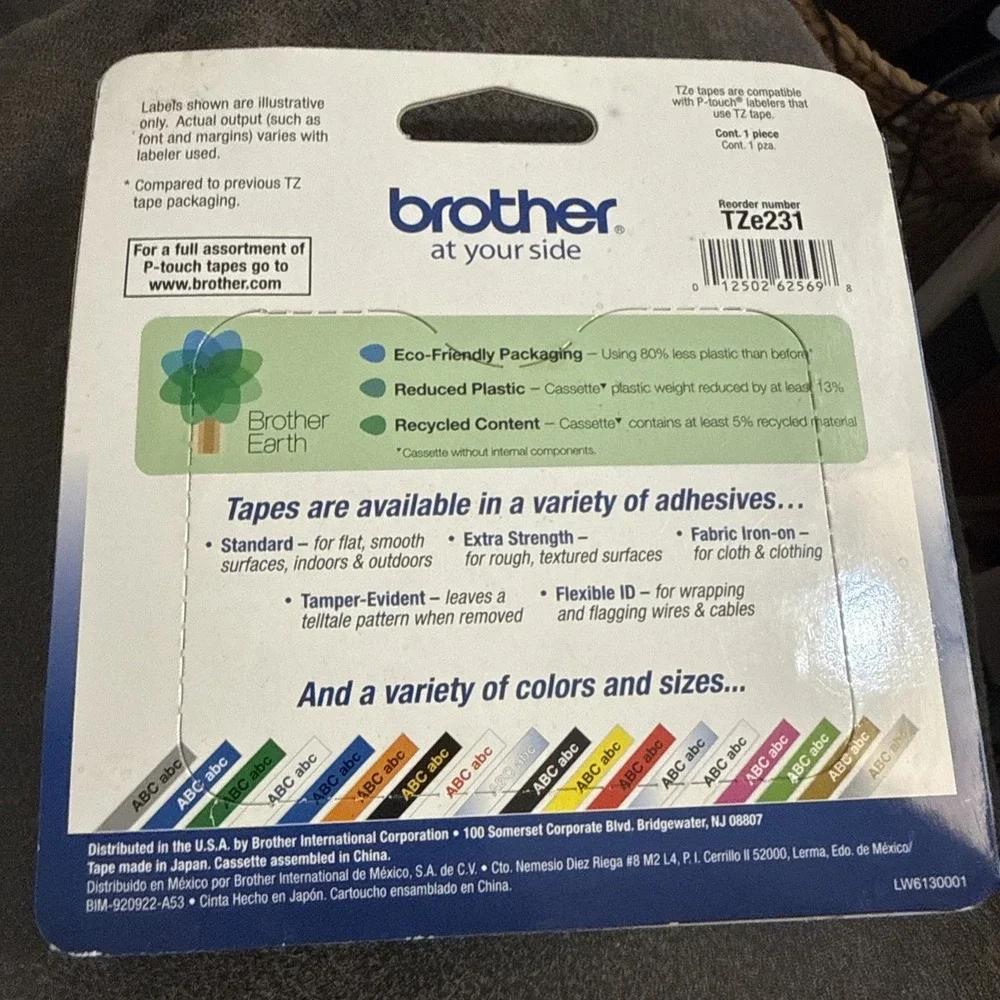 New‎ Brother P-touch TZe-231 Black on White Tape 1/2